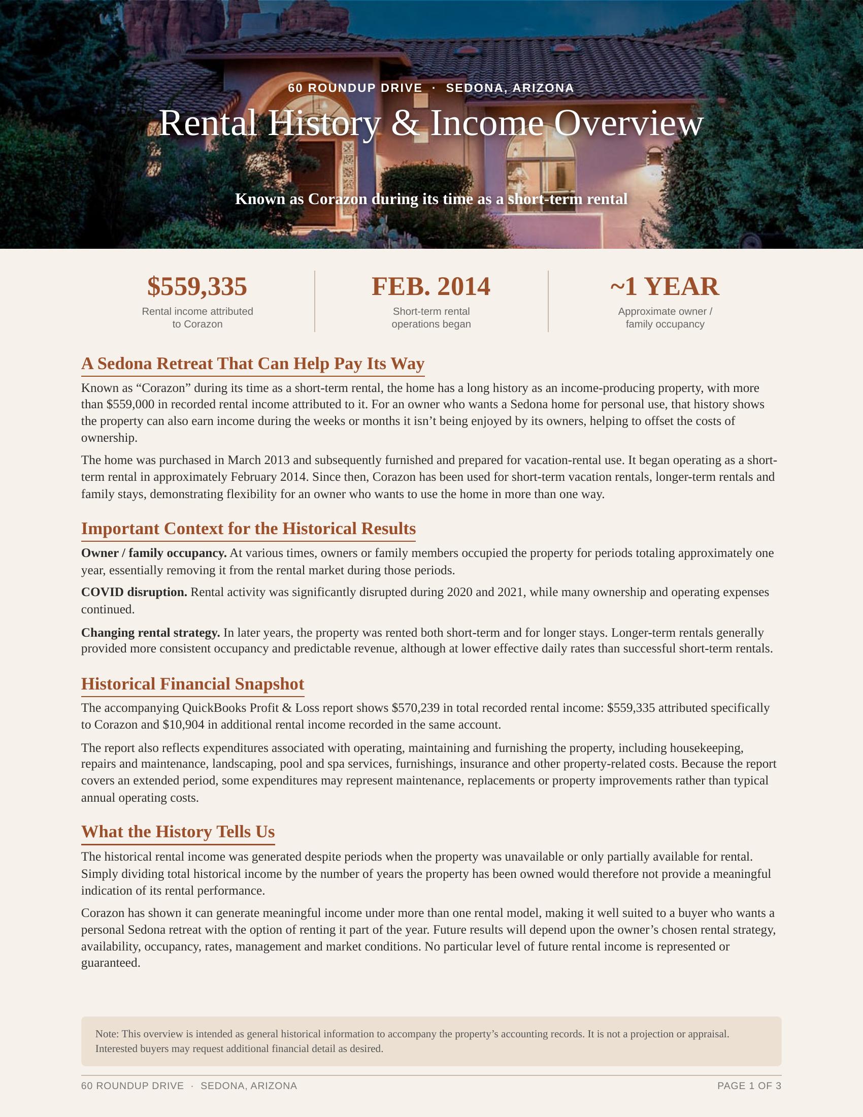 Rental history and income overview, page 1