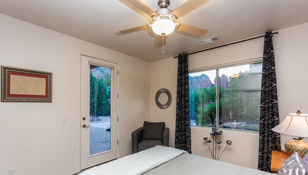 Guest bedroom opening to the red rocks